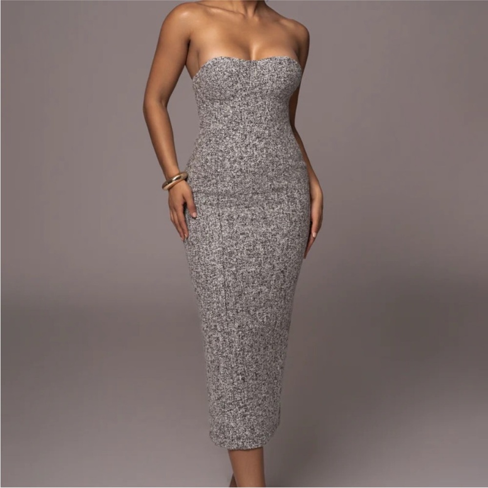 JLUXLABEL Grey Tweed Midi Dress